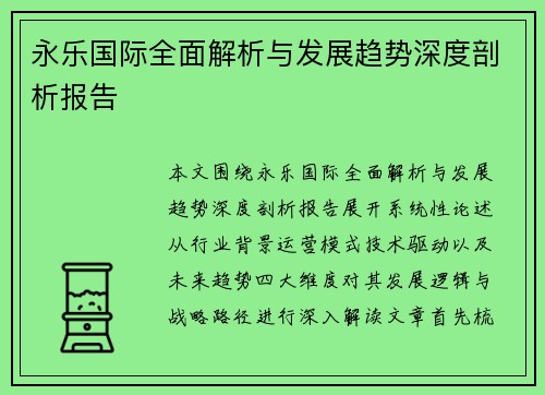永乐国际全面解析与发展趋势深度剖析报告